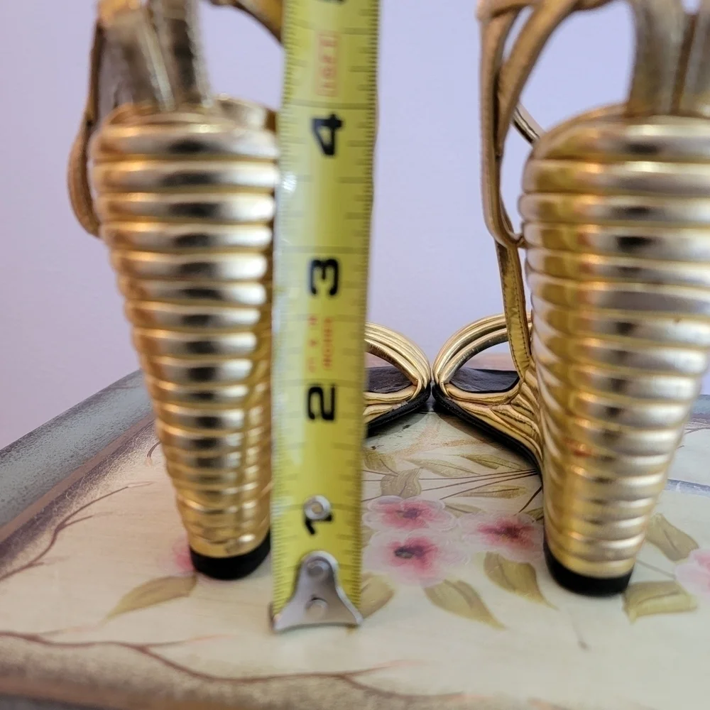 Pierre Hardy Gold Metallic Leather Wedge Strappy Sandal Size 36.5 - Picture 9 of 10